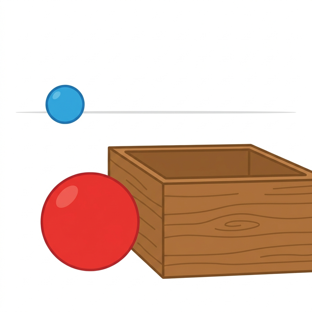 Point to the ball near the box. Now point to the ball far away. You found them both!