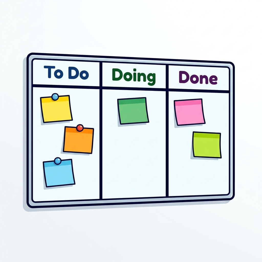 A Kanban board is a management tool that organizes tasks into columns labeled To Do, Doing, and Done. Team members select a.