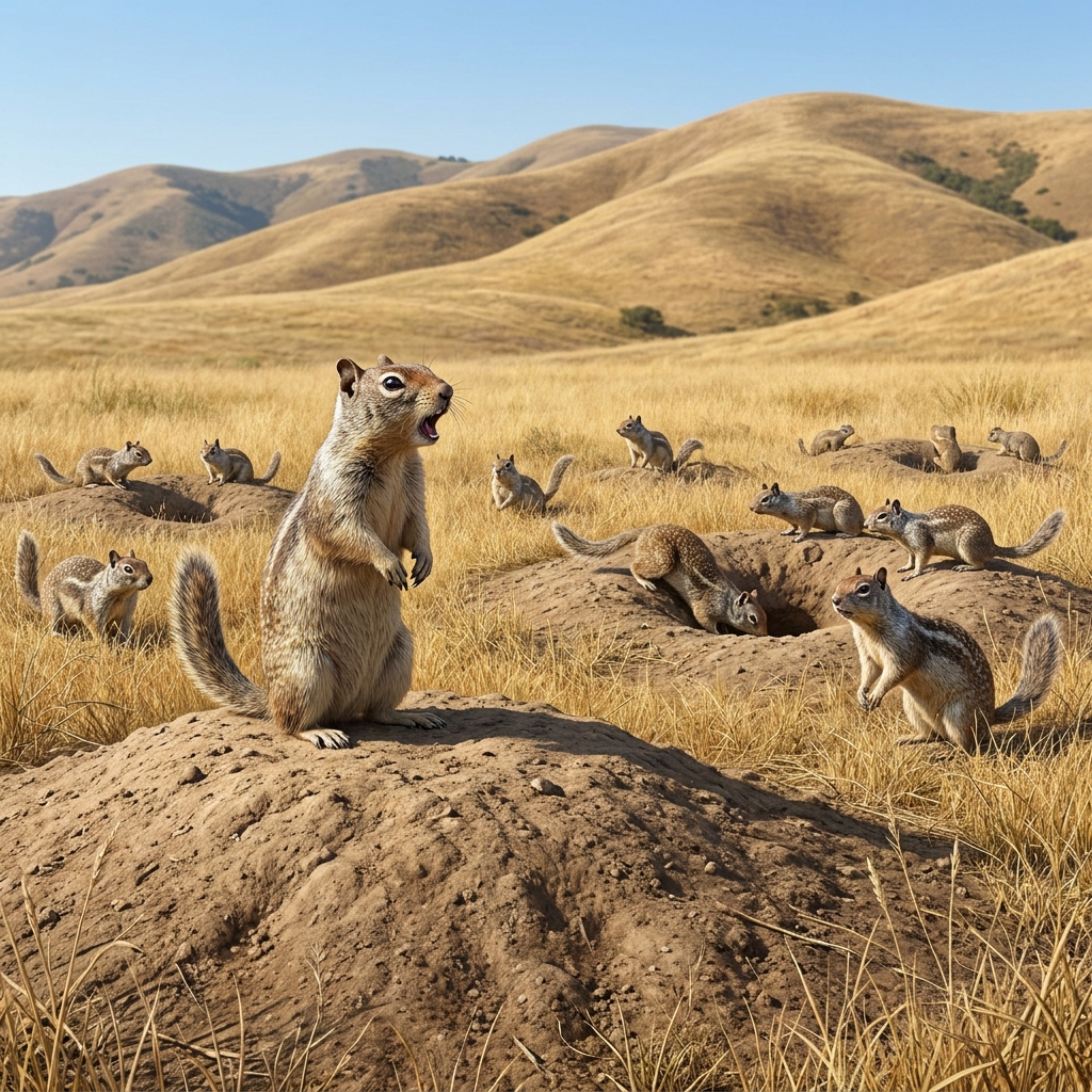 California ground squirrels live in colonies. When one squirrel sees a predator, it makes a loud sound to warn the others.